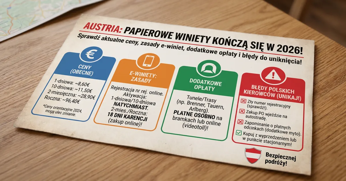 Austria 2026: koniec papierowych winiet i nowe ceny. Co musi wiedzieć polski kierowca?