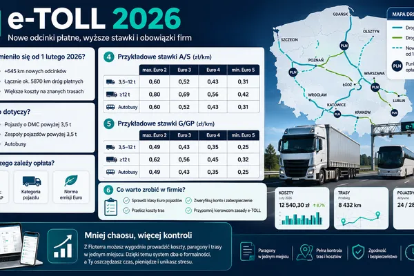 e-TOLL 2026: nowe odcinki płatne, stawki i obowiązki przewoźników