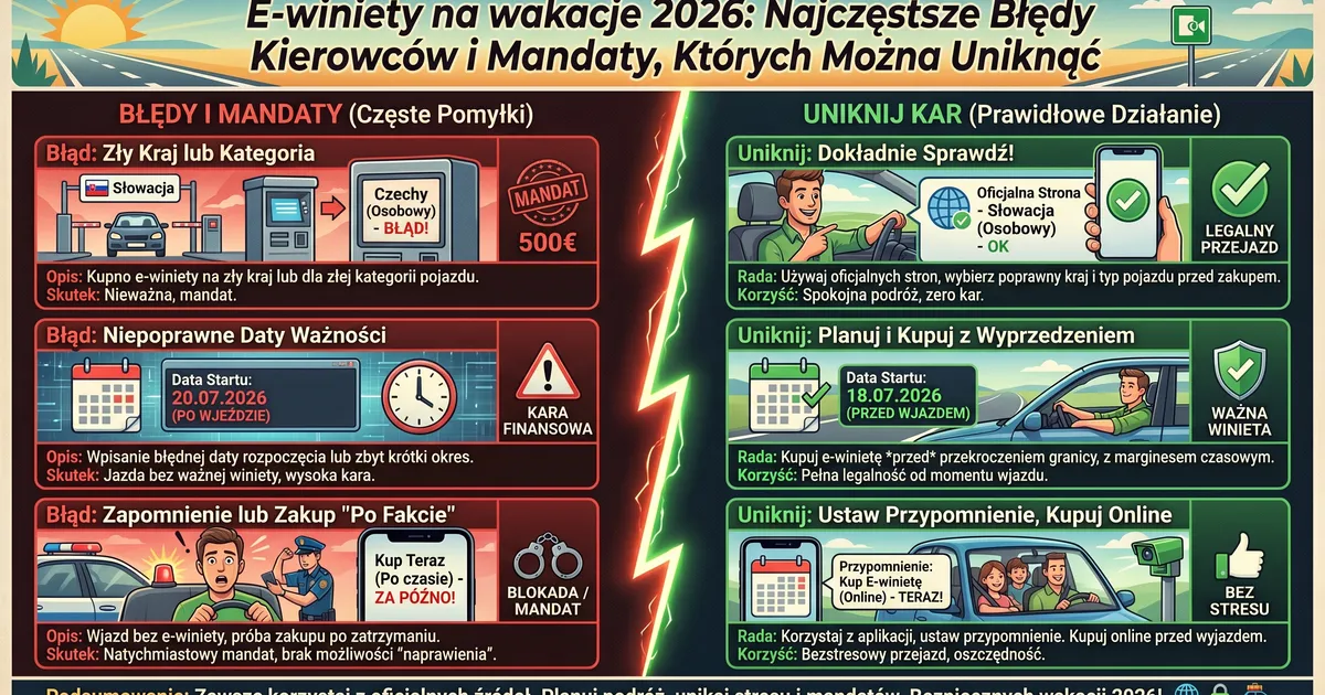 E-winiety na wakacje 2026: najczęstsze błędy kierowców i mandaty, których można uniknąć