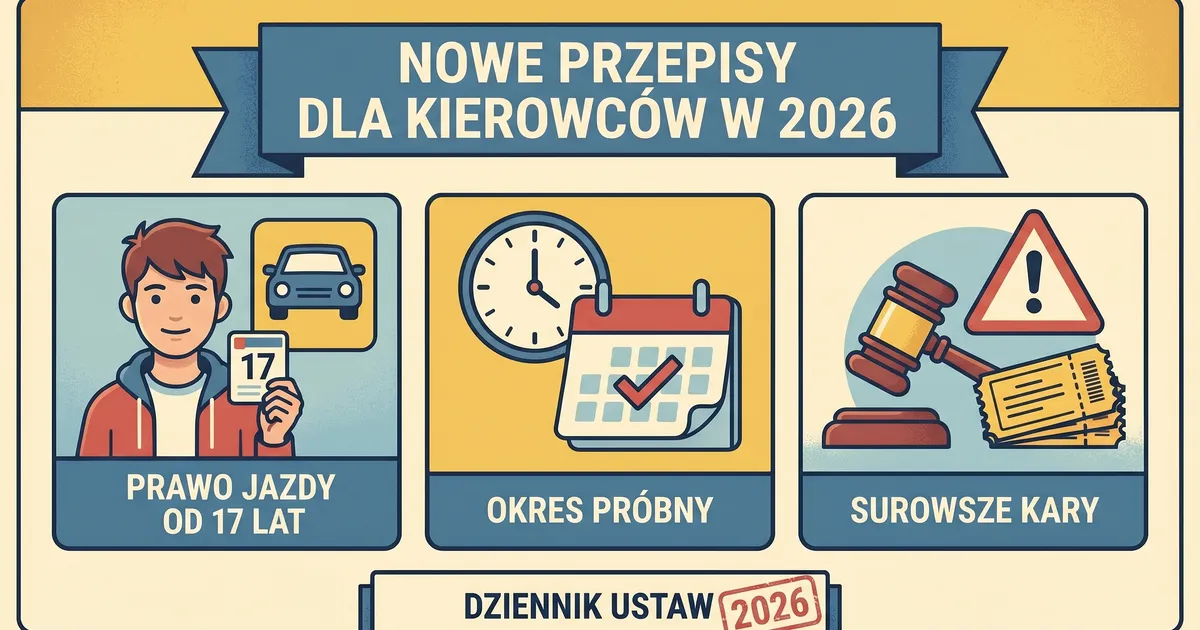 Nowe przepisy dla kierowców 2026: prawo jazdy od 17 lat, okres próbny i surowsze kary