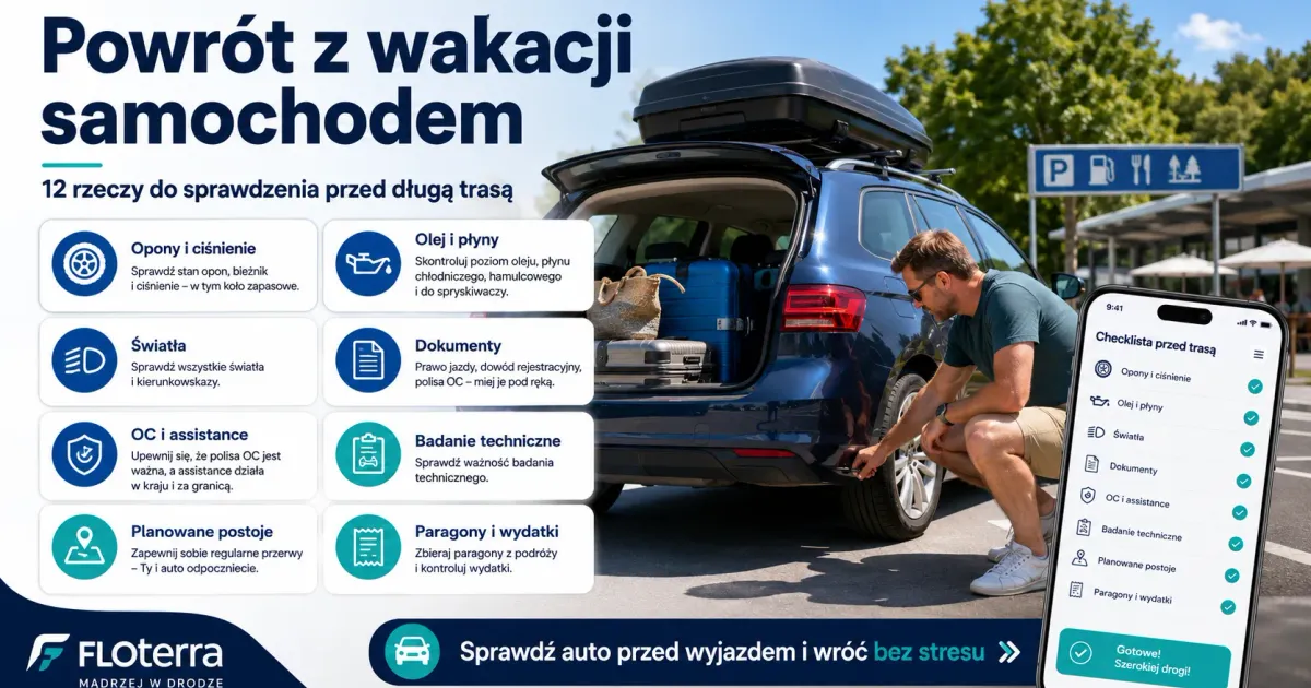 Powrót z wakacji samochodem: 12 rzeczy, które trzeba sprawdzić przed długą trasą