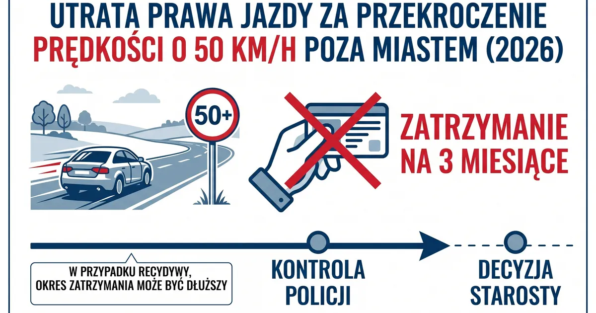 Przekroczenie prędkości o 50 km/h poza miastem: kiedy stracisz prawo jazdy w 2026 roku?
