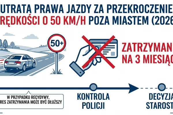 Przekroczenie prędkości o 50 km/h poza miastem: kiedy stracisz prawo jazdy w 2026 roku?